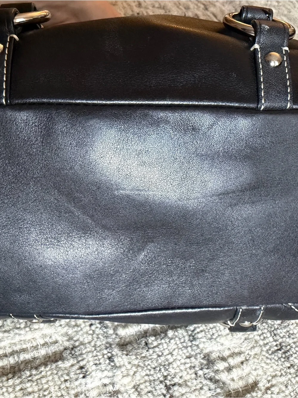 Vintage Coach Black Leather Tote Bag with Silver Hardware